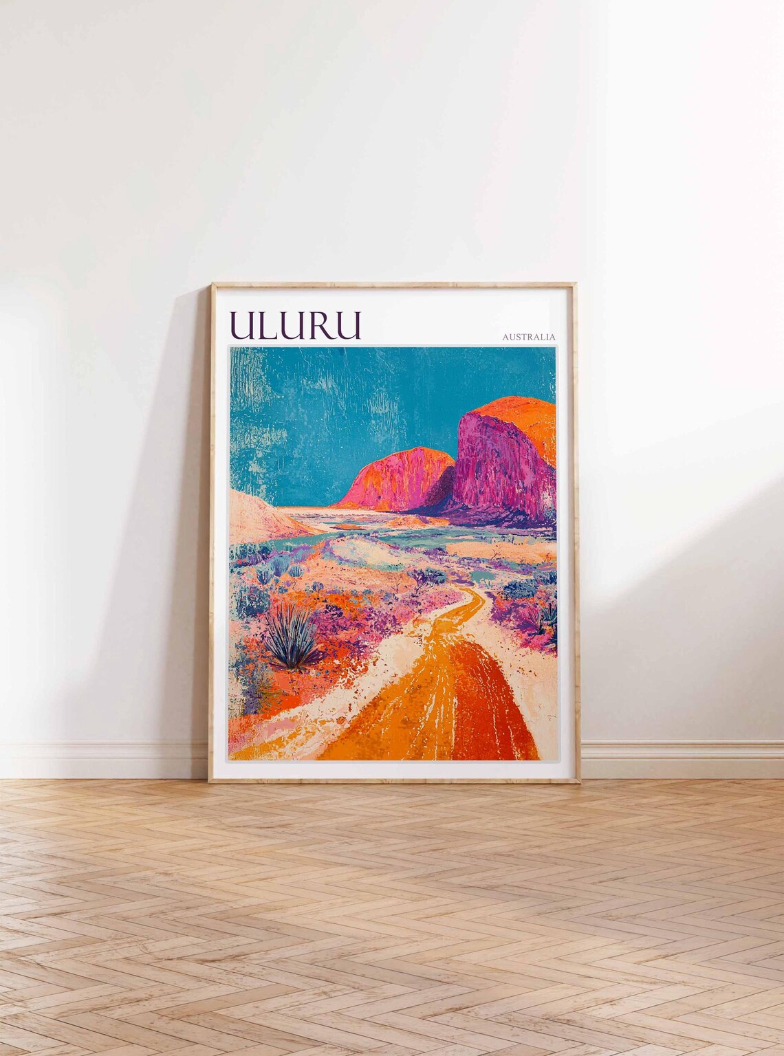 Uluru Australia Pink Rock Domes Golden Road Colorful Scenic Travel Poster - Image 2