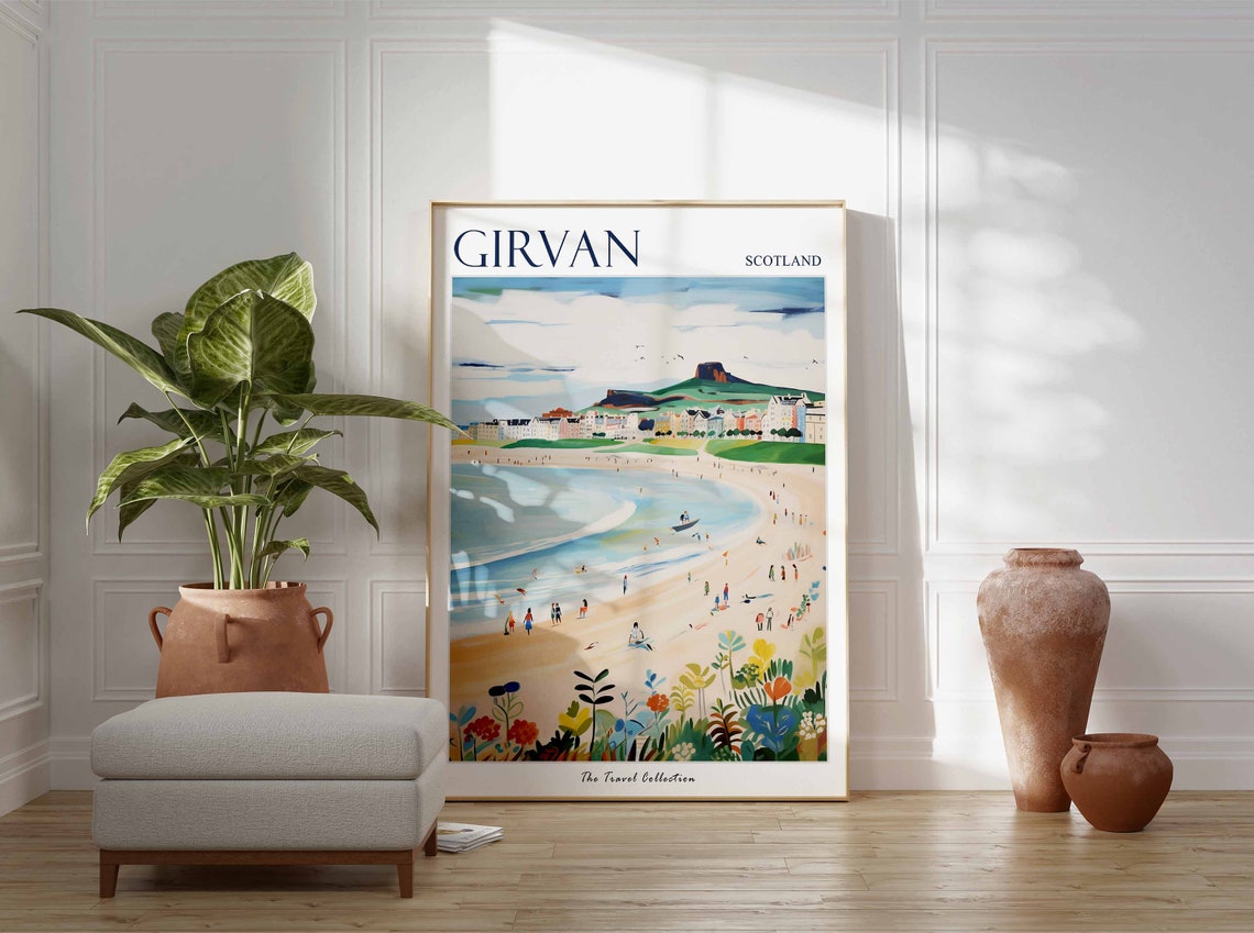 Girvan Scotland Sandy Beach Crag Topped Hill Bathing Day Poster - Image 3