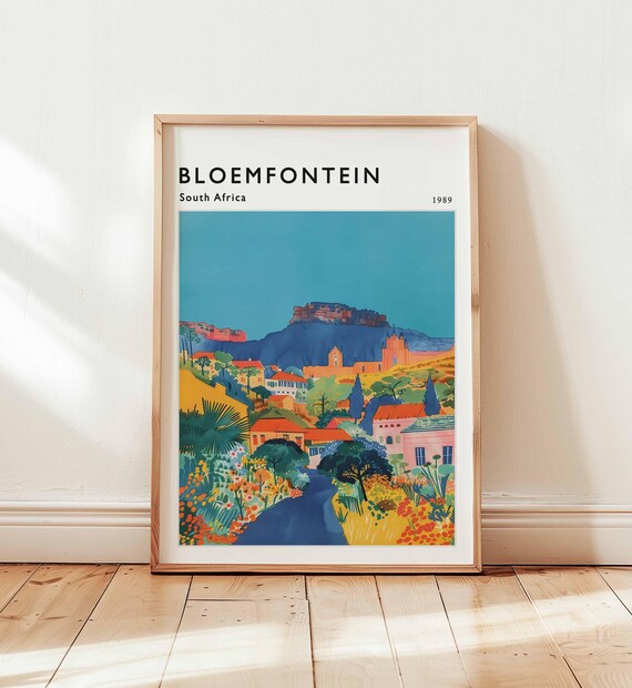 Bloemfontein South Africa 1989 Mountain Town Colorful Travel Poster