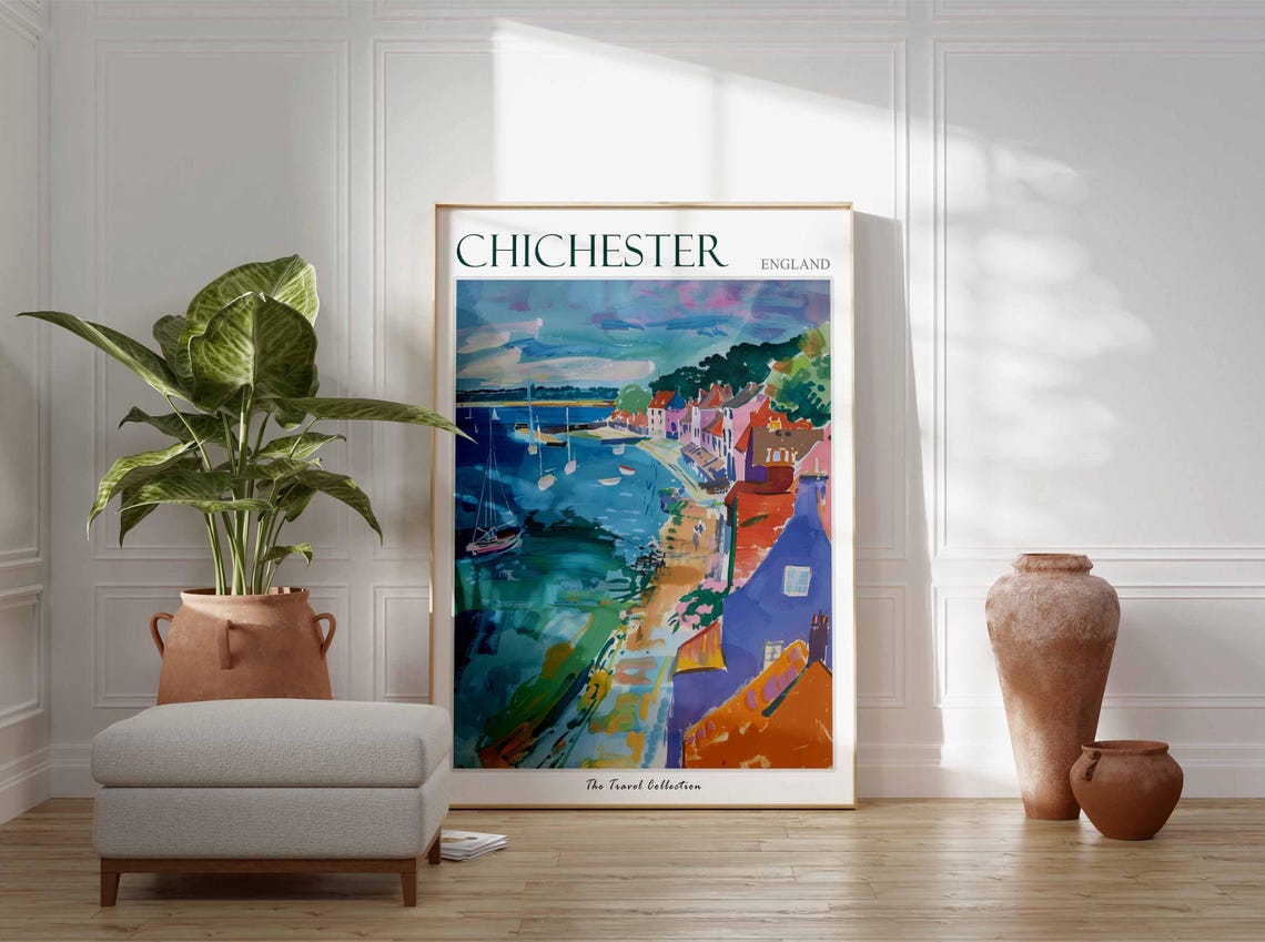 Chichester England Sunny Harbor Sailboats Colorful Quay Poster - Image 2