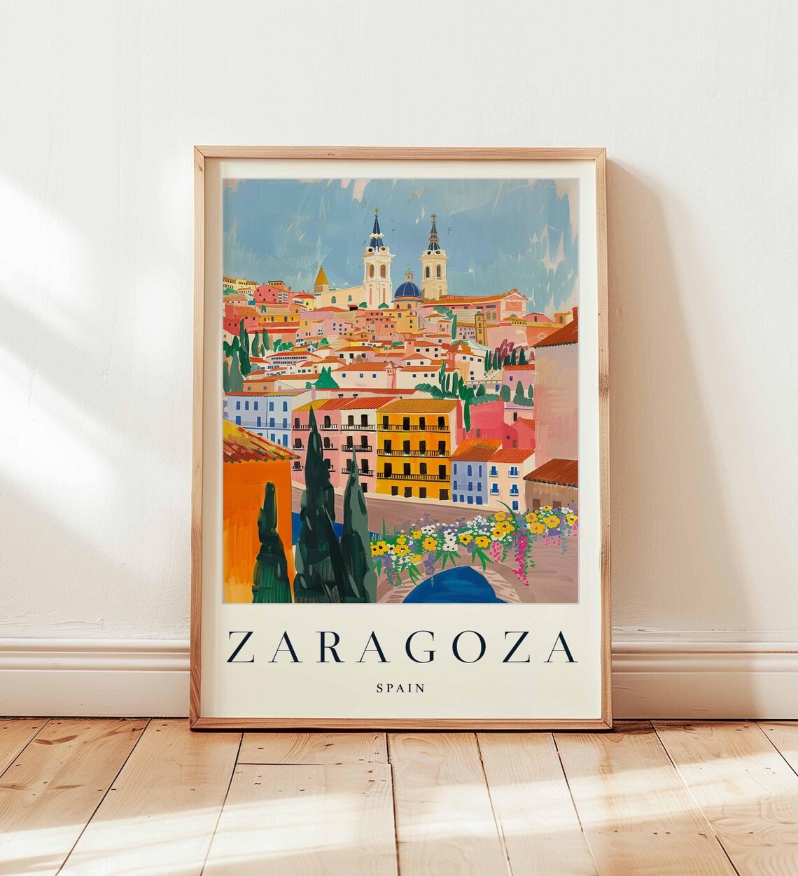 Zaragoza Spain Travel Art Basilica Del Pilar Cityscape Print