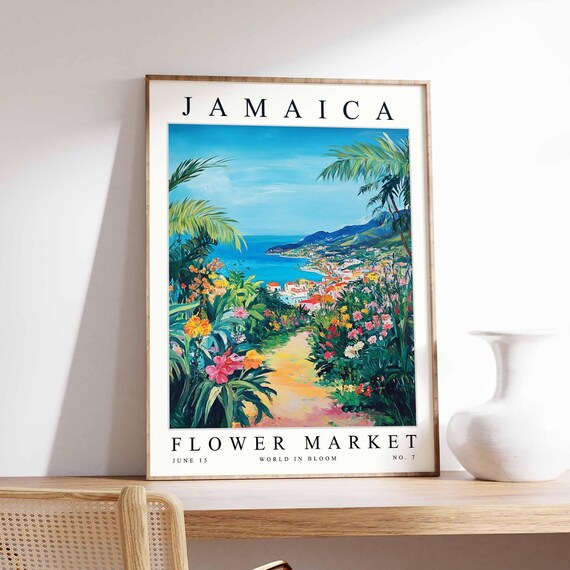 Jamaica Flower Market Tropical Coast Painterly Travel Art Poster