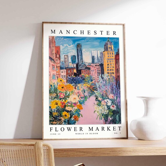 Manchester Flower Market Poster Print English Floral Wall Art Decor Botanical England Travel