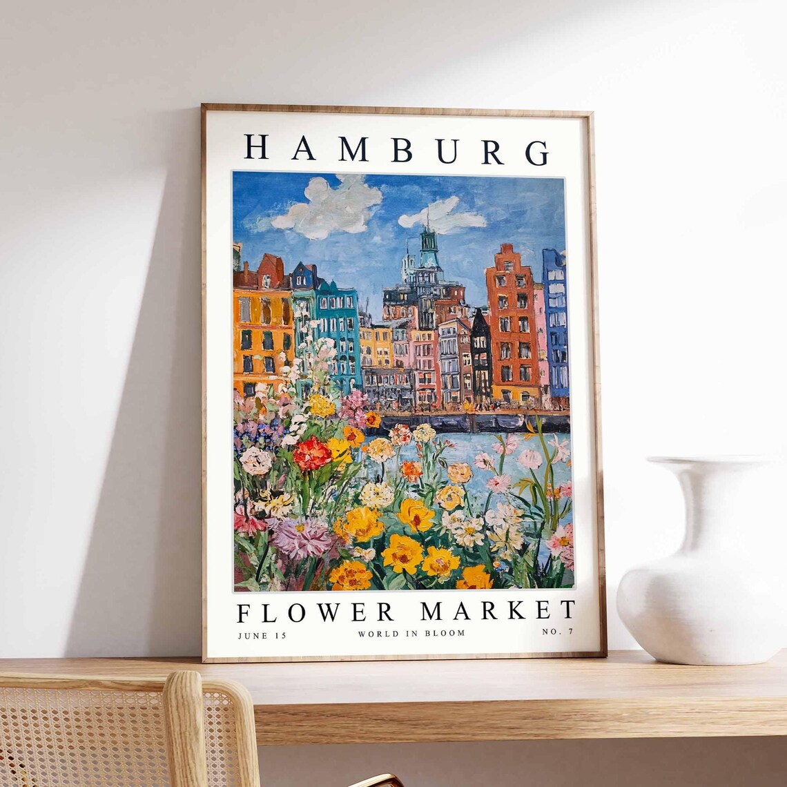 Hamburg Flower Market Canal Houses Colorful Bloom No. 7 Poster