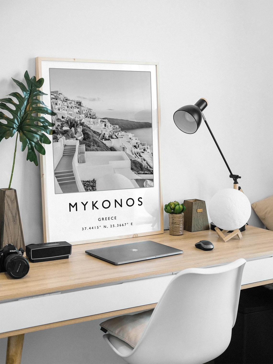 Mykonos Black and White Photo Whitewashed Greece Travel Poster - Image 2