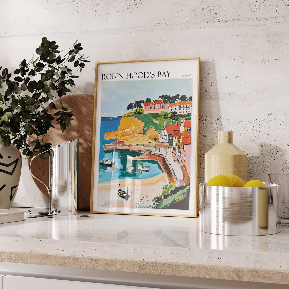 Robin Hood's Bay England Golden Cliff Cove Fishing Boats Poster - Image 3