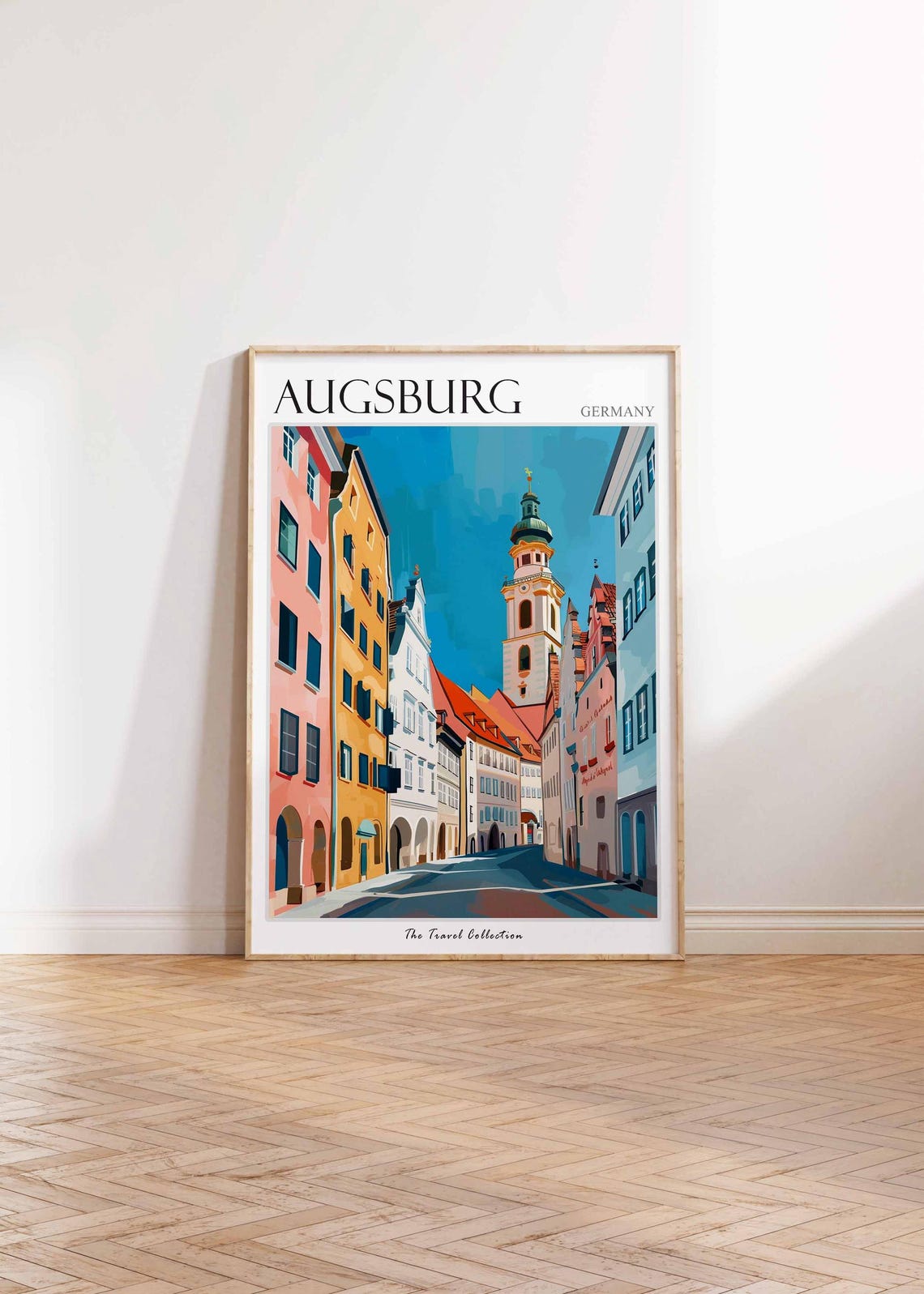 Augsburg Germany Historic Old Town Street Church Tower Poster - Image 2
