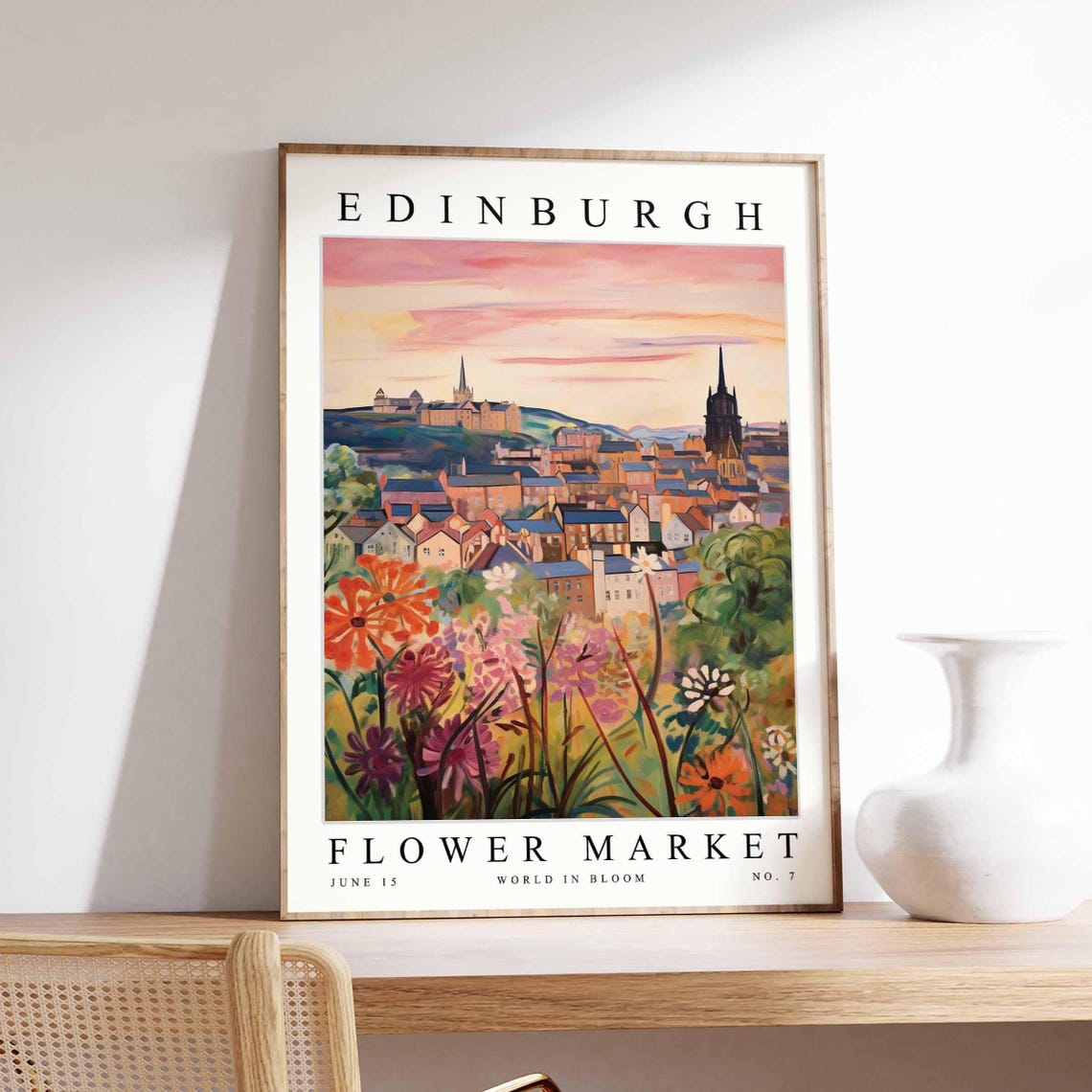 Edinburgh Flower Market Castle Hillside Red Wildflower Meadow Poster
