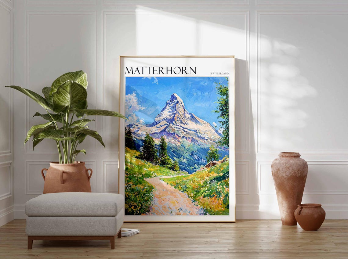 Matterhorn Switzerland Meadow Path Alpine Hut Wildflower Art Poster - Image 3