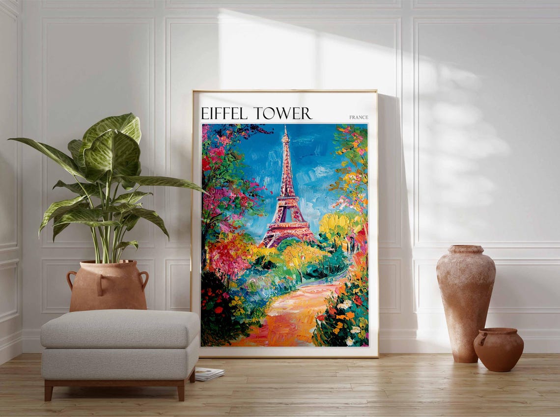 Eiffel Tower France Paris Autumn Trees Winding Path Painting Poster - Image 2