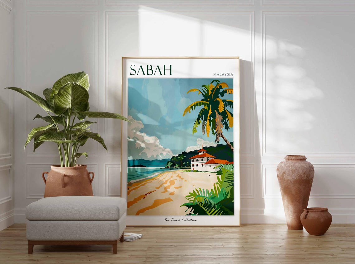 Sabah Poster Malaysia Travel Print Malaysian Decor Asia Travel Poster Asian Wall Art Botanical Print Sabah Gift Sabah Travel Poster - Image 2