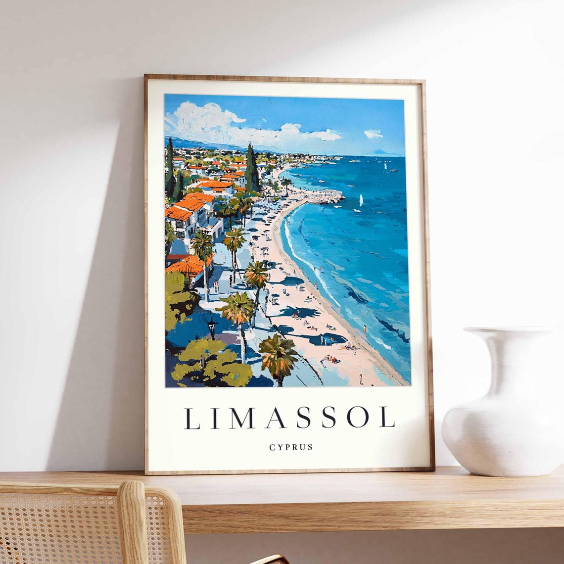 Limassol Cyprus Aerial Sandy Beach Palms Turquoise Sea Poster