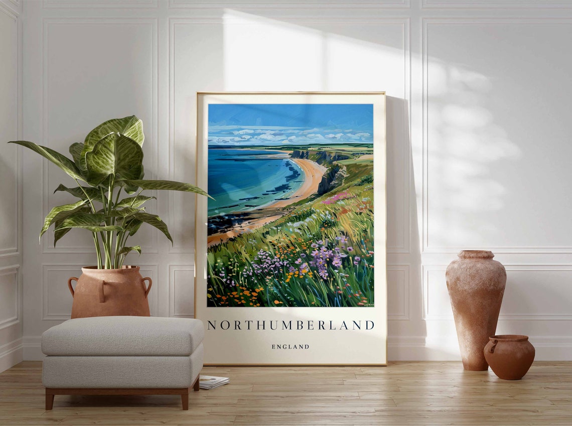 Northumberland England Coastal Cliffs Wildflower Beach Poster - Image 3