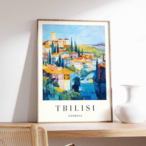 Tbilisi Georgia Old Town Cypress Colorful Houses River Art Poster