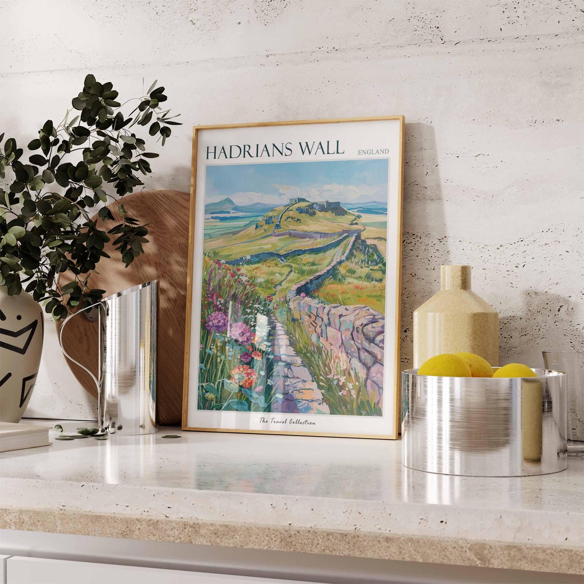 Hadrians Wall England Hillside Wall Travel Poster Wildflowers Fort Art - Image 3