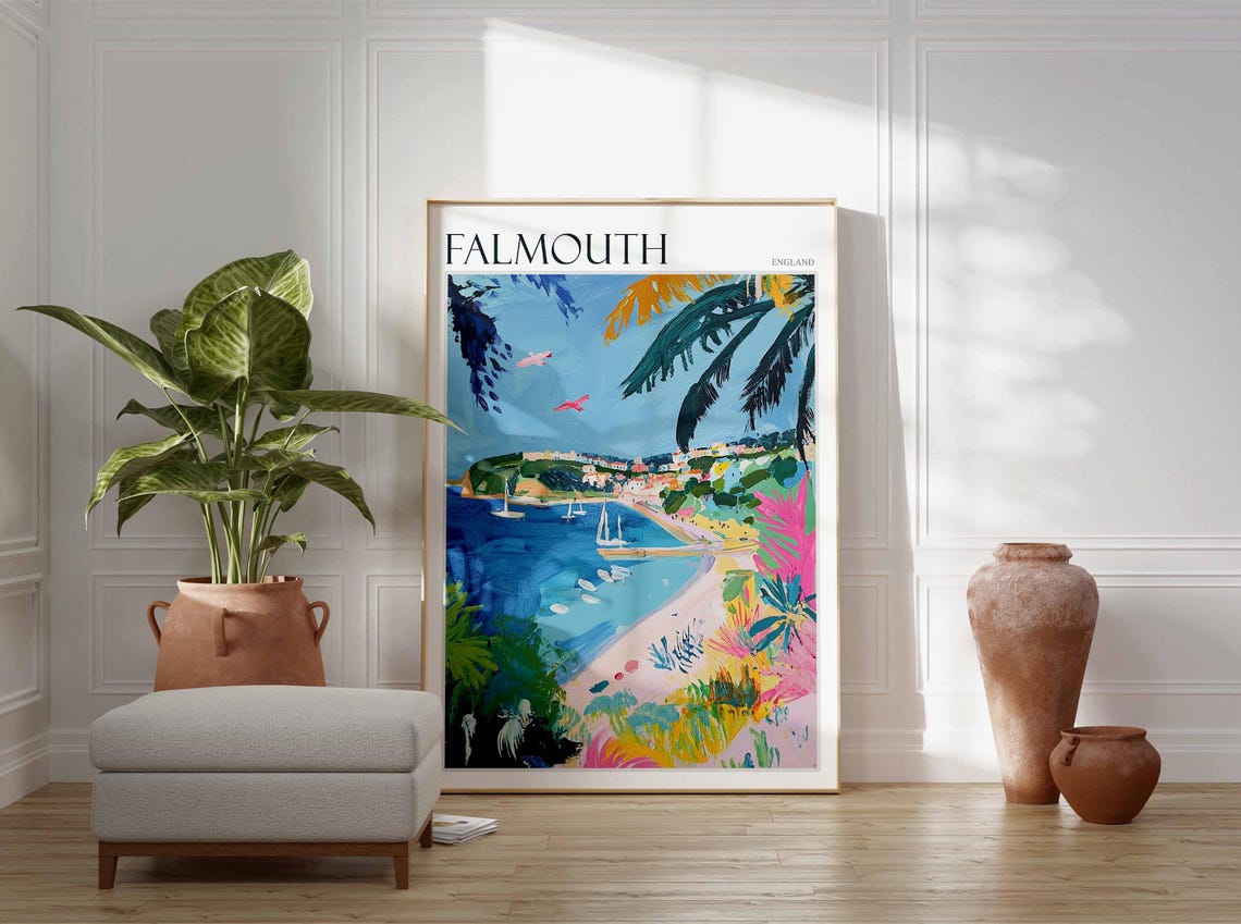 Falmouth Poster Cornwall Poster England Travel Poster Coastal Wall Art Uk Home Decor Falmouth Wall Decor Falmouth Wall Print Uk Art - Image 3