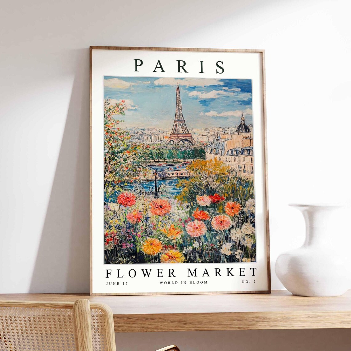 Paris Flower Market Travel Poster, French Floral Decor