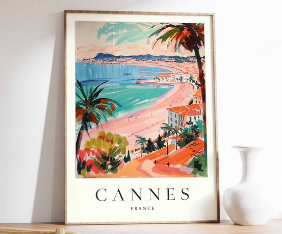 Cannes Poster Cannes Travel Print France Wall Art French Travel Print Tropical Decor Sea Print Cannes Gift Cannes Travel Poster