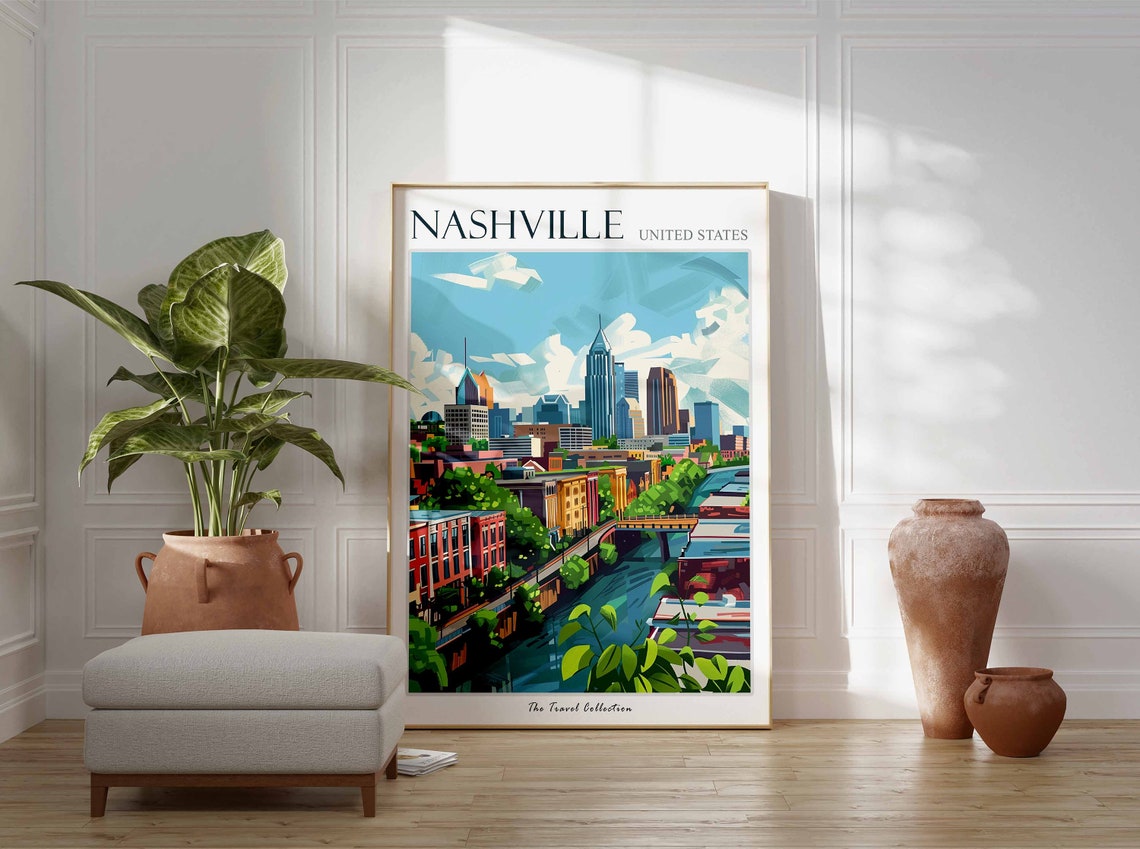 Nashville Travel Poster Nashville Travel Print Tennessee Poster Usa Wall Art Botanical Art Nashville Travel Poster Nashville Gift - Image 3