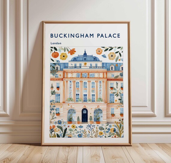 Buckingham Palace London Floral Watercolor Botanical Garden Poster