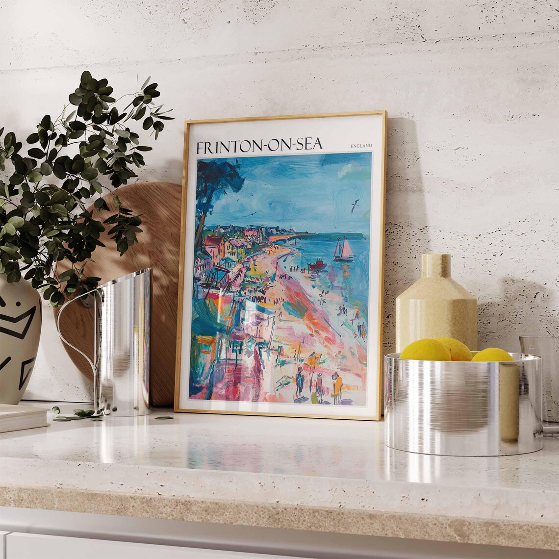 Frinton On Sea Impressionist Busy Beach Sailboat Bright Colors Travel Poster - Image 2