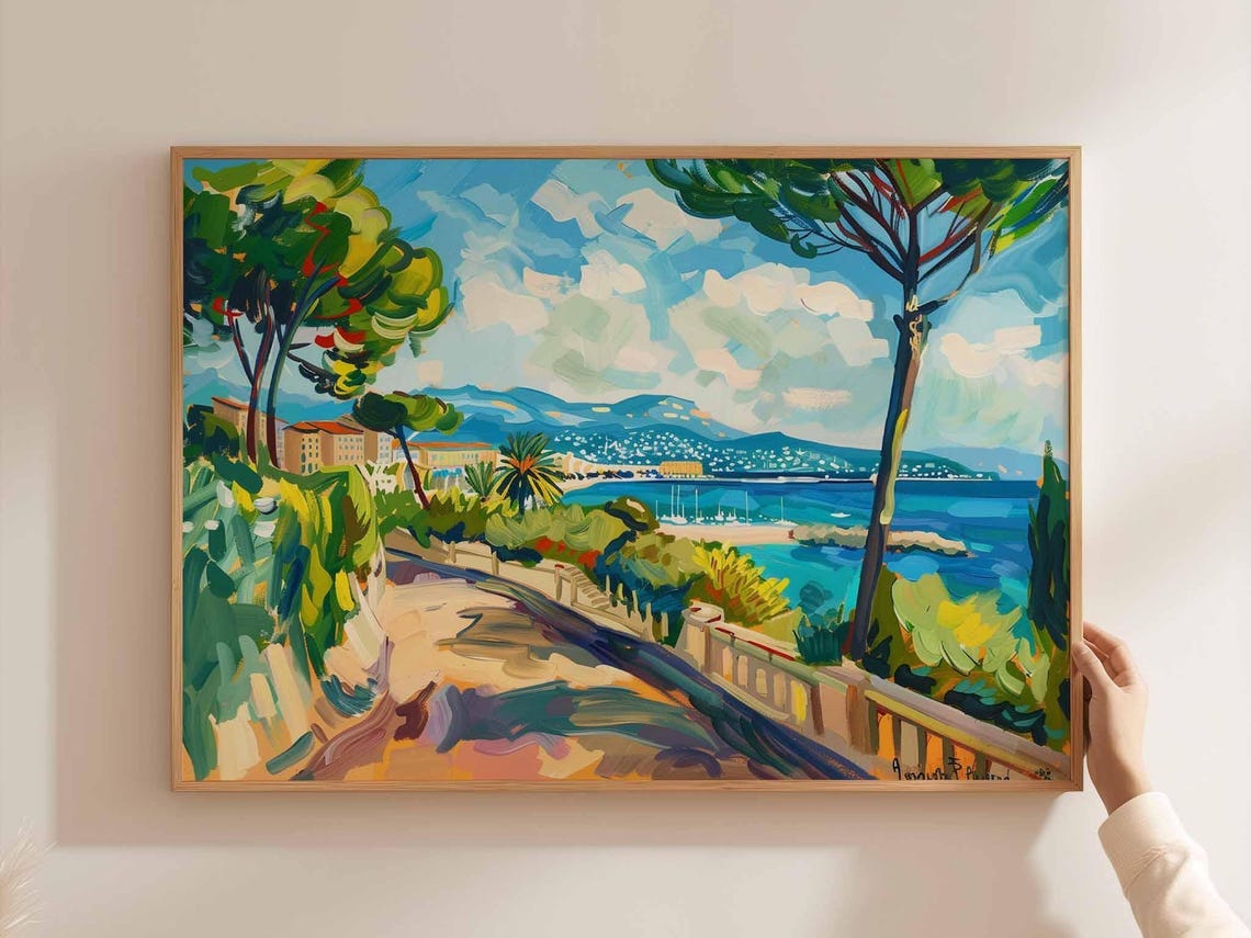 Cannes Poster France Travel Print French Riviera Wall Art Coastal Decor Beach Europetravel