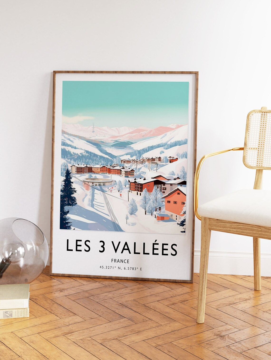 Les 3 Vallees France Pastel Ski Resort Village Alpine Travel Poster - Image 2
