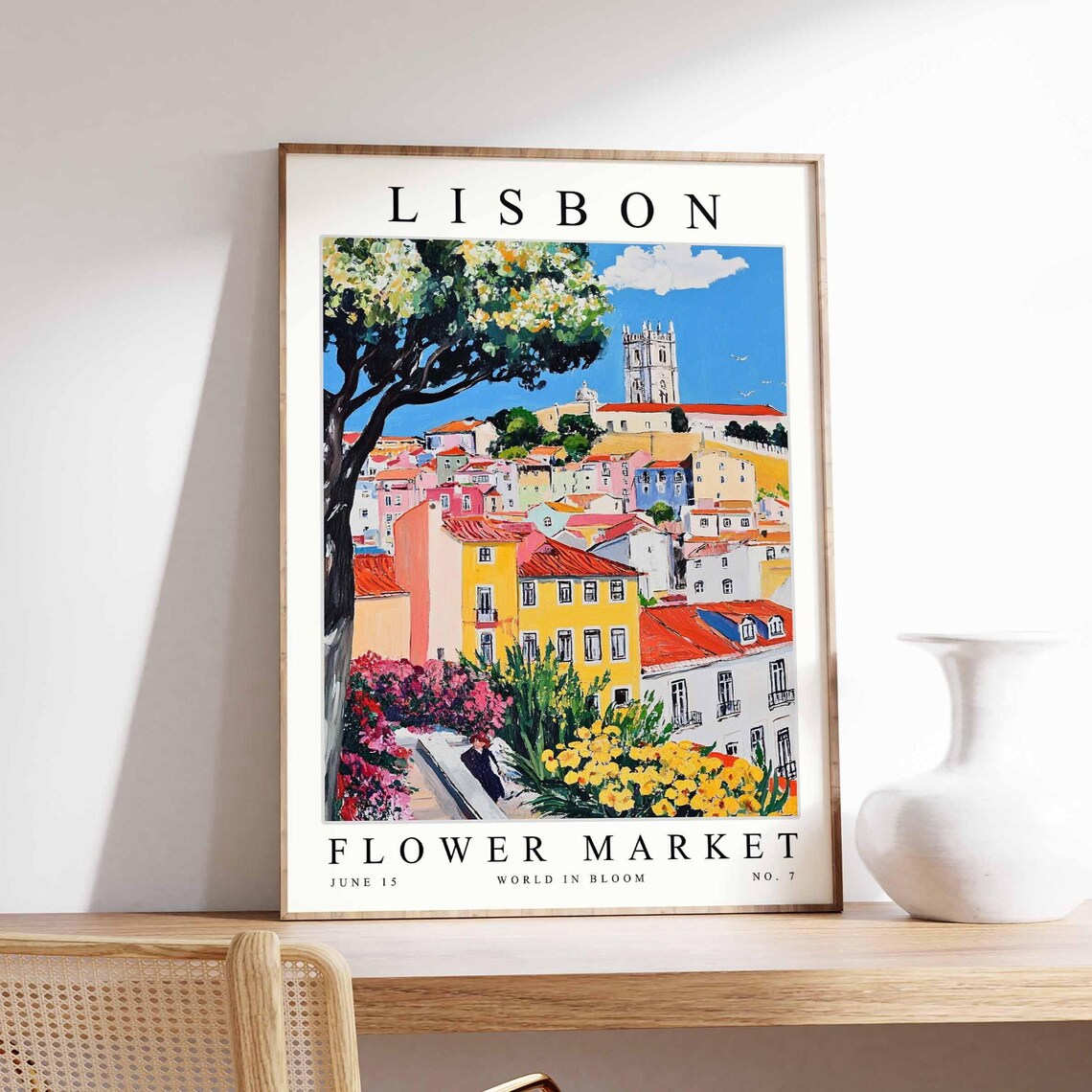 Lisbon Flower Market Portugal Church Towers Floral View Poster