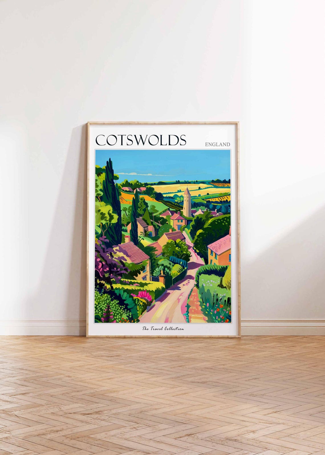 Cotswolds England Village Church Tower Sunlit Lane Garden Poster - Image 2