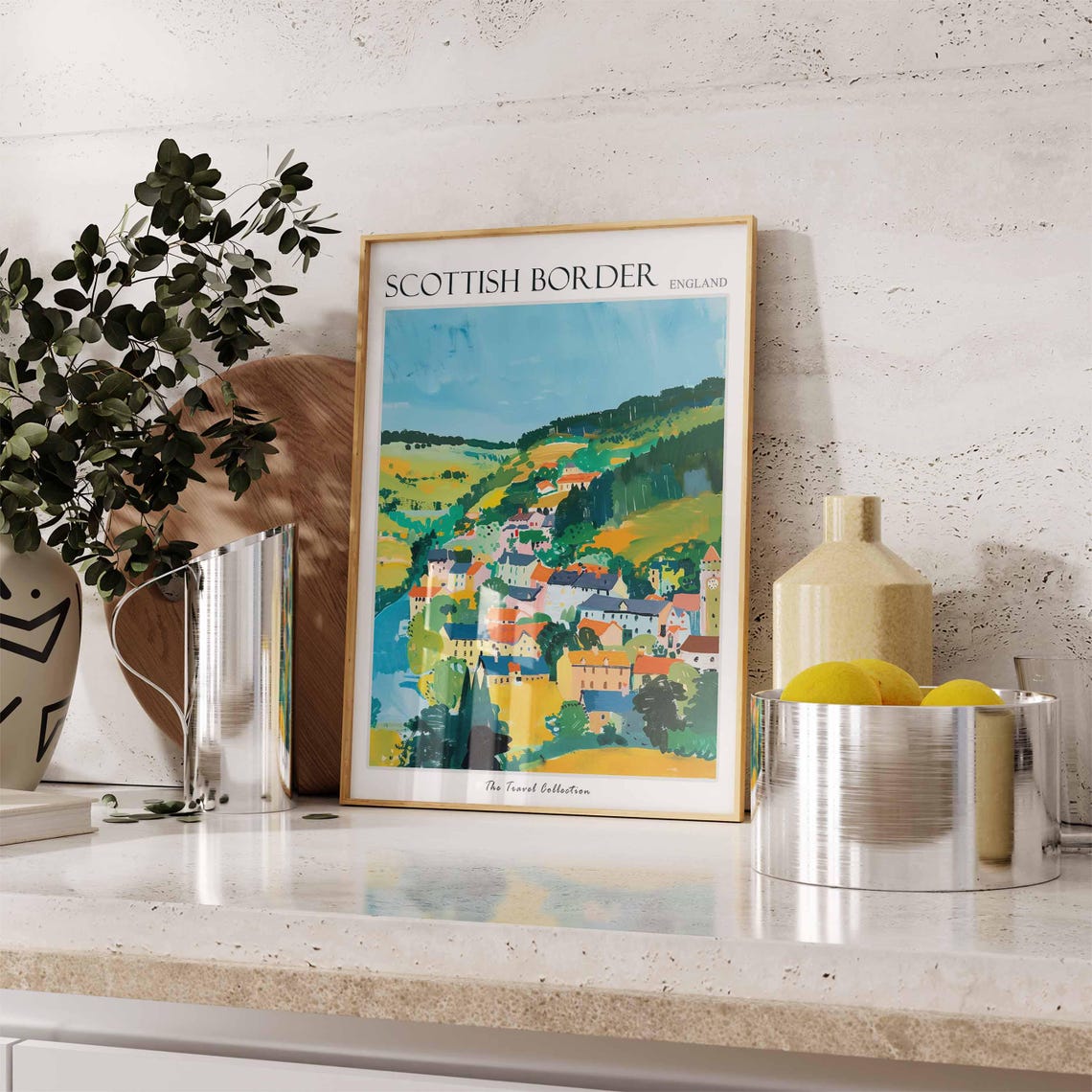 Scottish Borders Valley Town Hillside Village Scenic Art Poster - Image 3