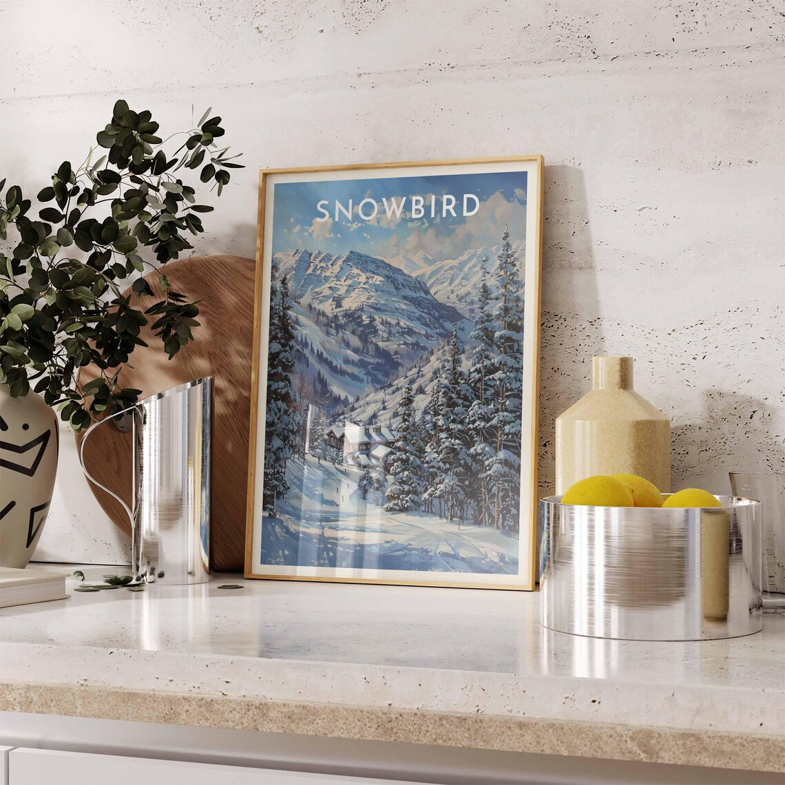 Snowbird Utah Blue Lit Slopes Dark Pines Base Lodge Snow Travel Poster - Image 2