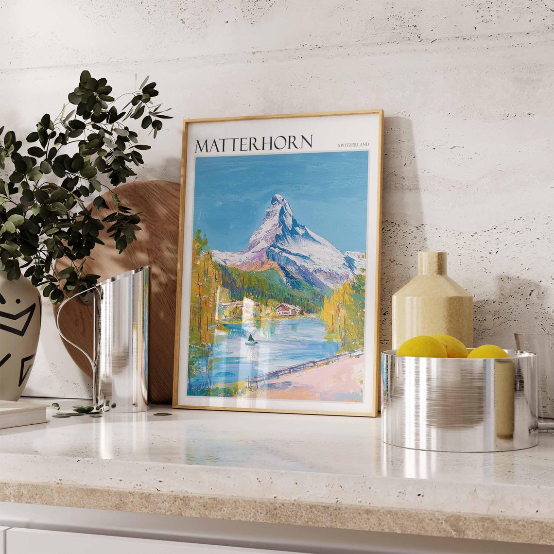 Matterhorn Switzerland Lake Rowboat Autumn Trees Water Art Poster - Image 2
