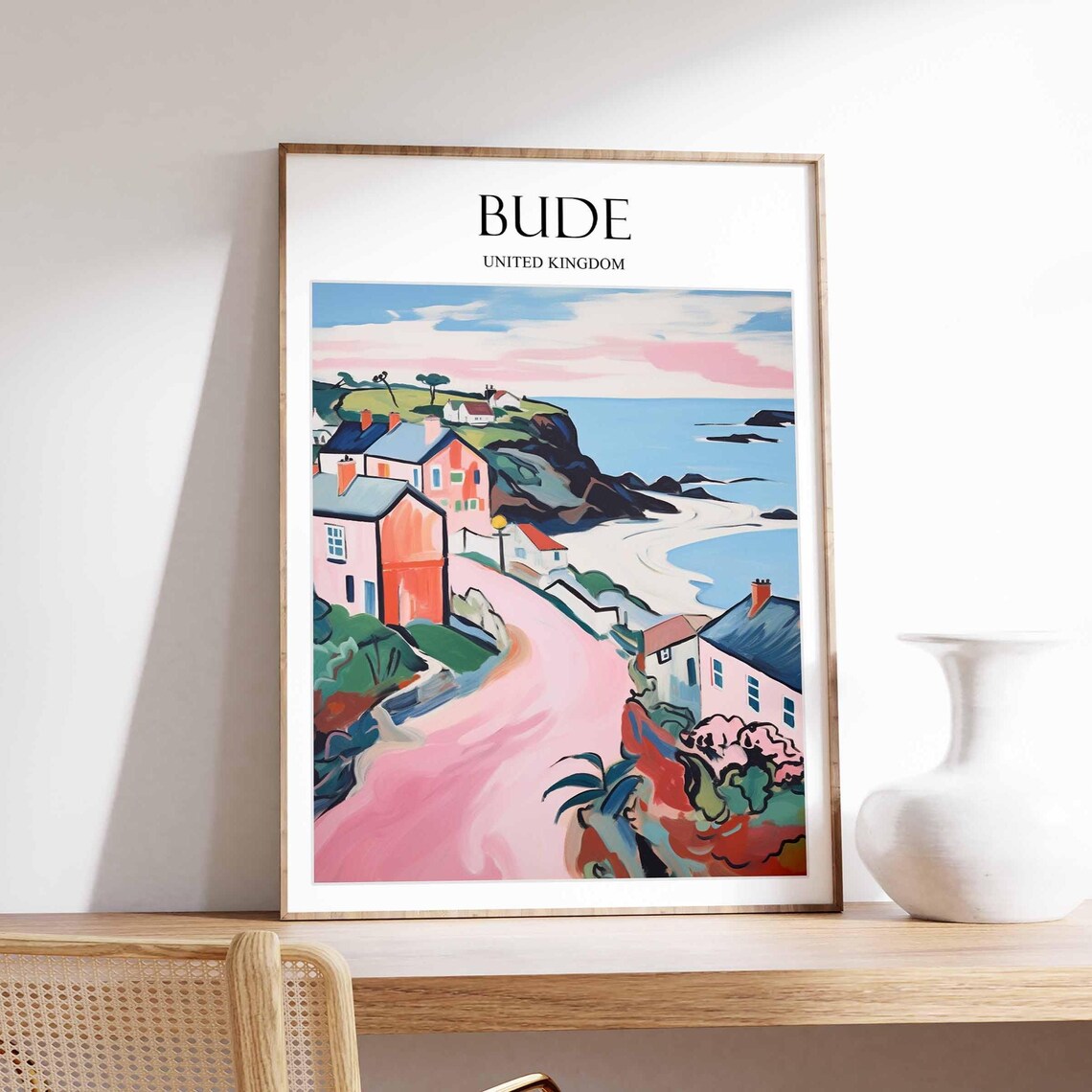 Bude United Kingdom Coastal Town Painterly Seaside Travel Wall Art