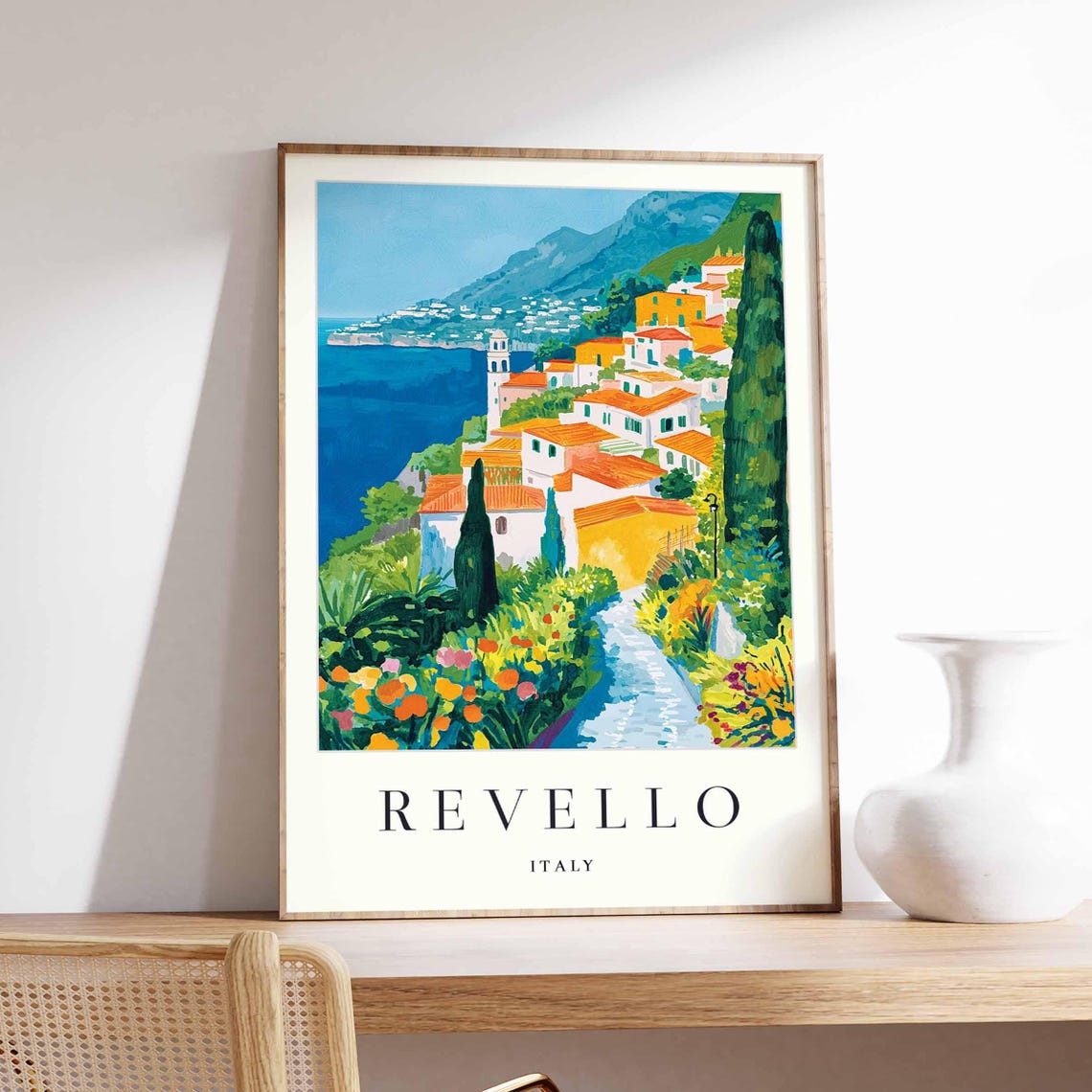 Revello Italy Coastal Town Flower Path Cypress Bay View Poster