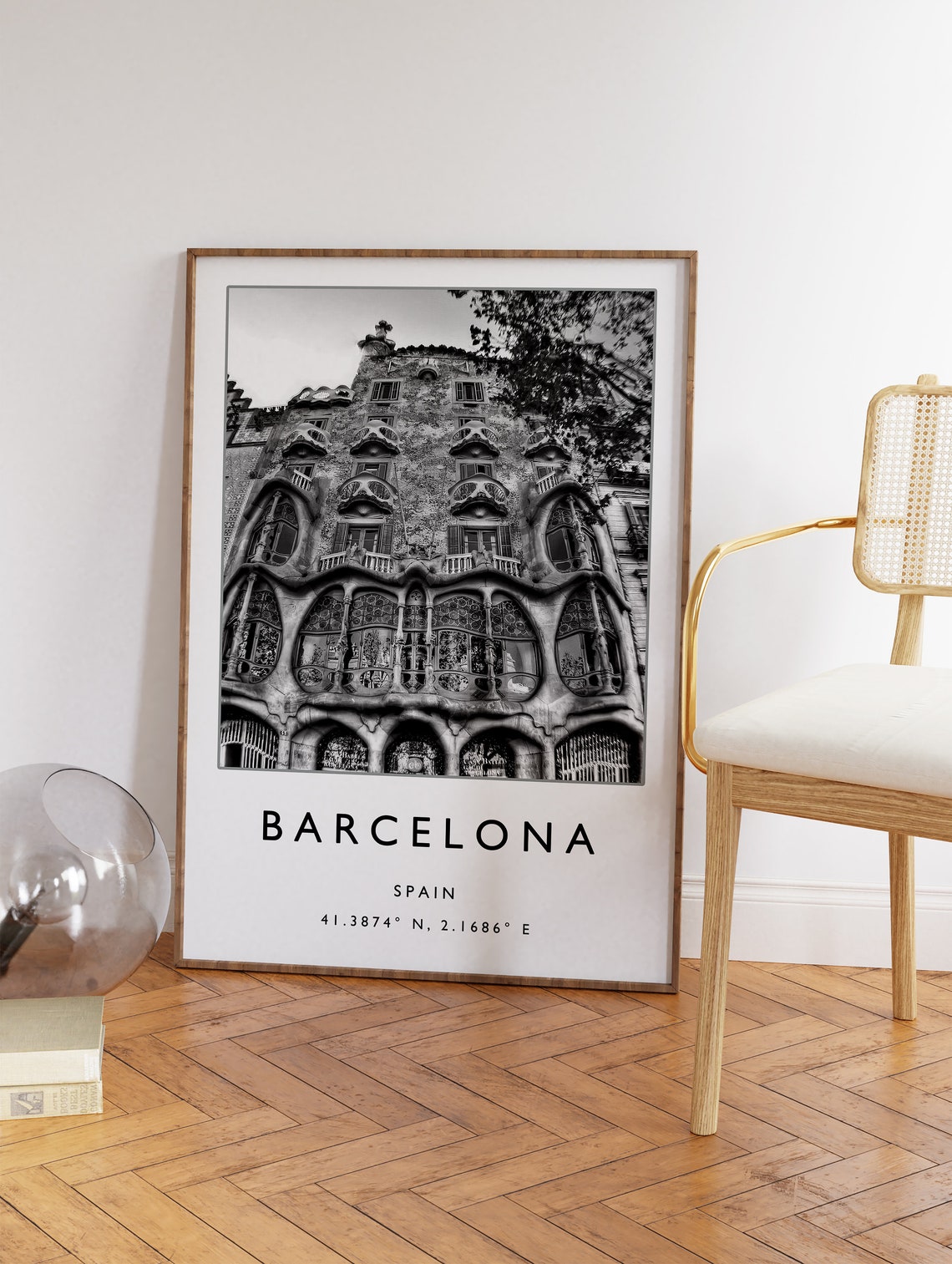 Barcelona Spain Gaudi Casa Batllo Facade Black White Photo Poster - Image 3