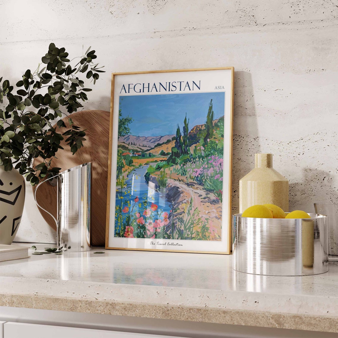 Afghanistan Asia River Valley Mountains Flowers Travel Poster - Image 3