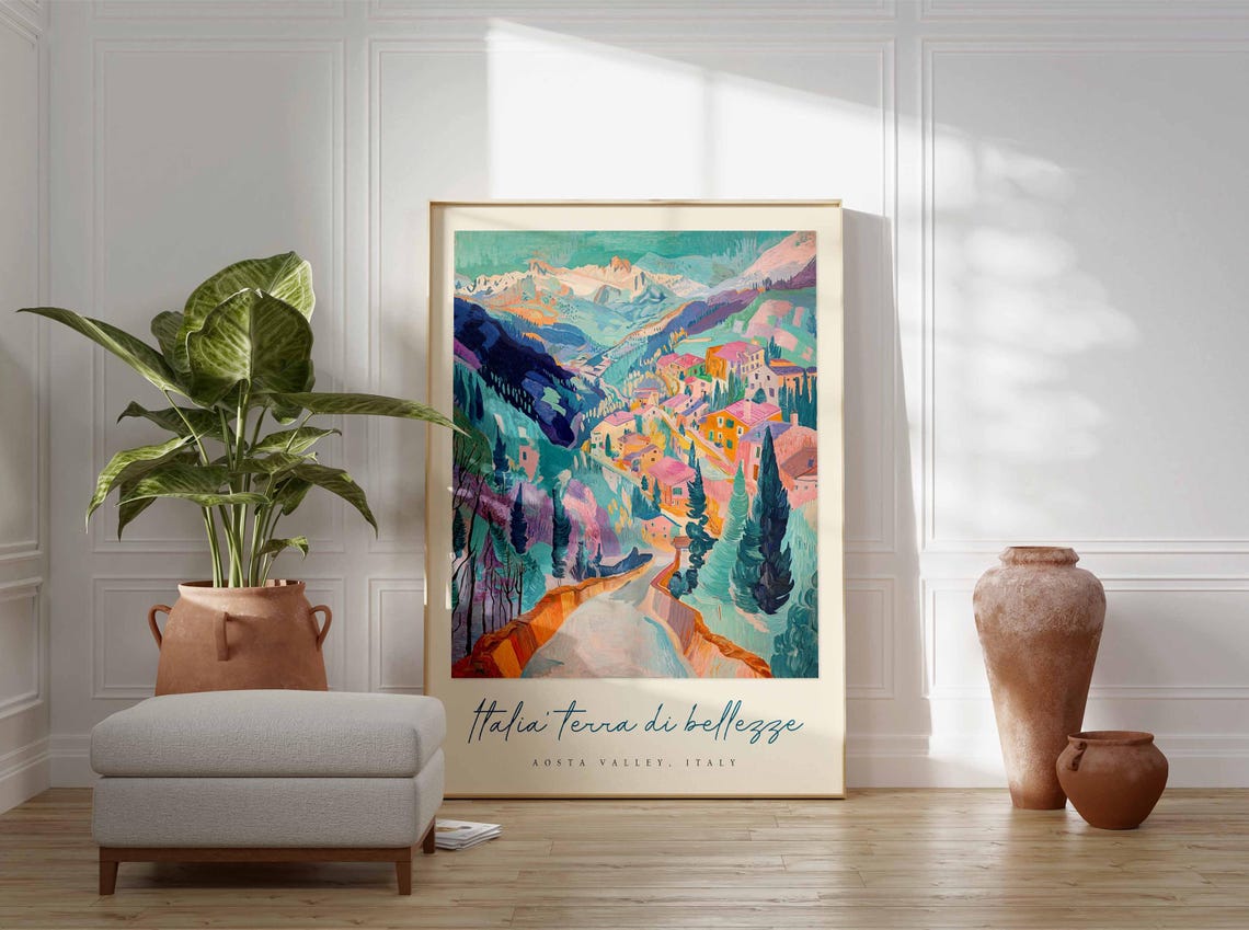 Italia Terra di Bellezze Aosta Valley Painterly Mountain Poster - Image 3