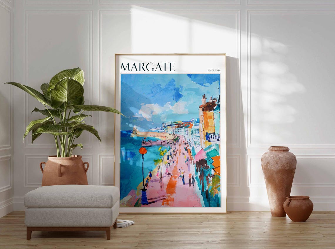 Margate England Pink Promenade Lampposts Pier Turquoise Sea Poster - Image 3