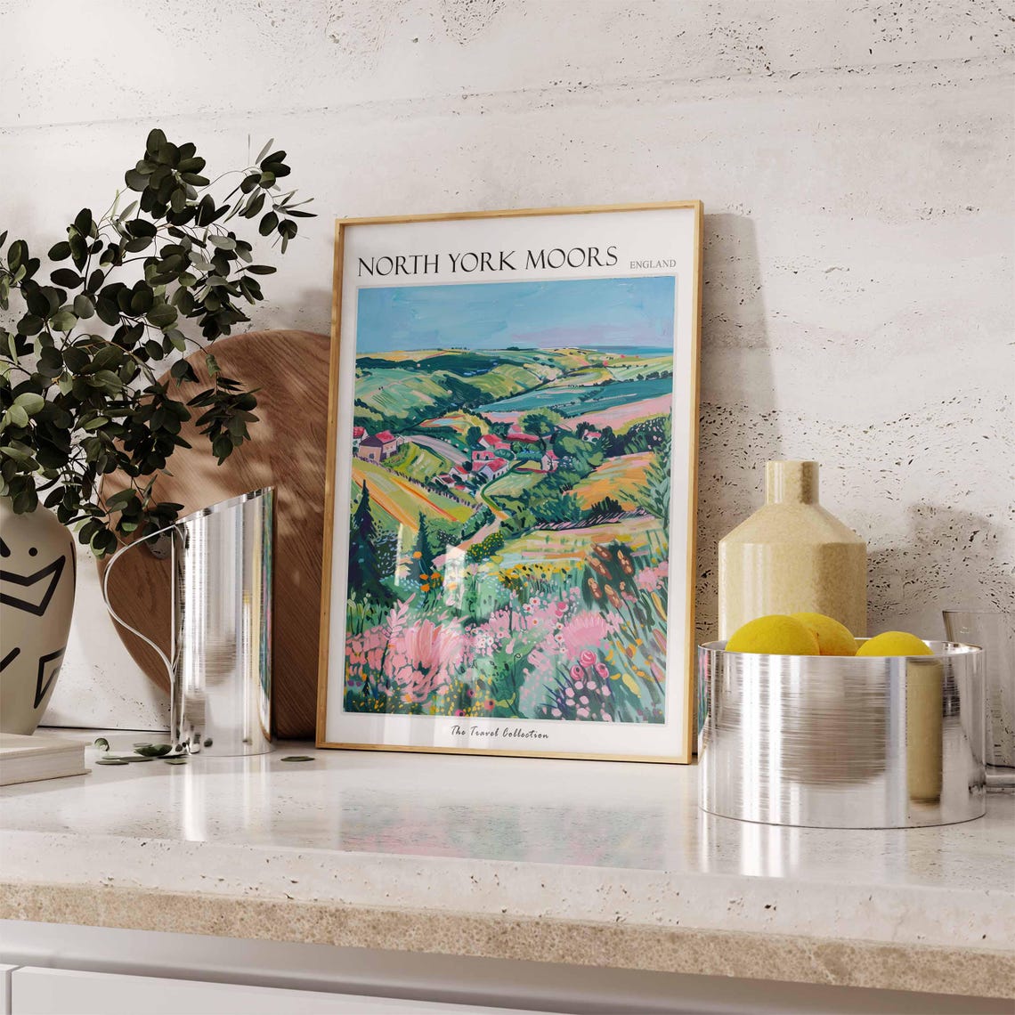 North York Moors England Pink Wildflower Meadow Village Poster - Image 3