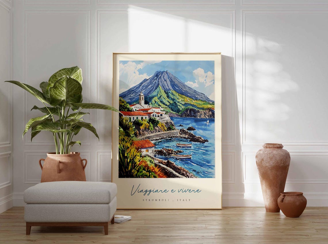 Stromboli Poster Italian Travel Print Stromboli Travel Art Stromboli Wall Art Italy Art Italy Travel Decor Italian Travel Gift - Image 3