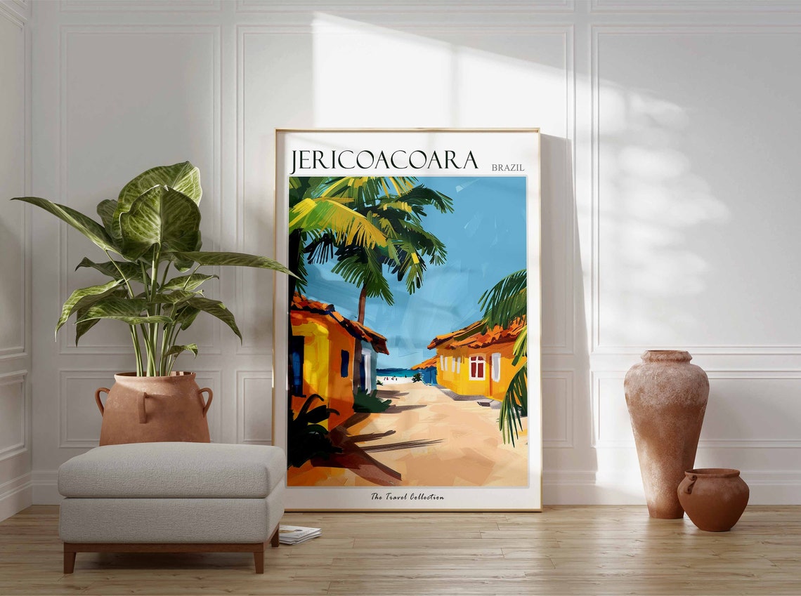 Jericoacoara Brazil Sandy Lane Yellow Houses Palm Tree Art Poster - Image 3
