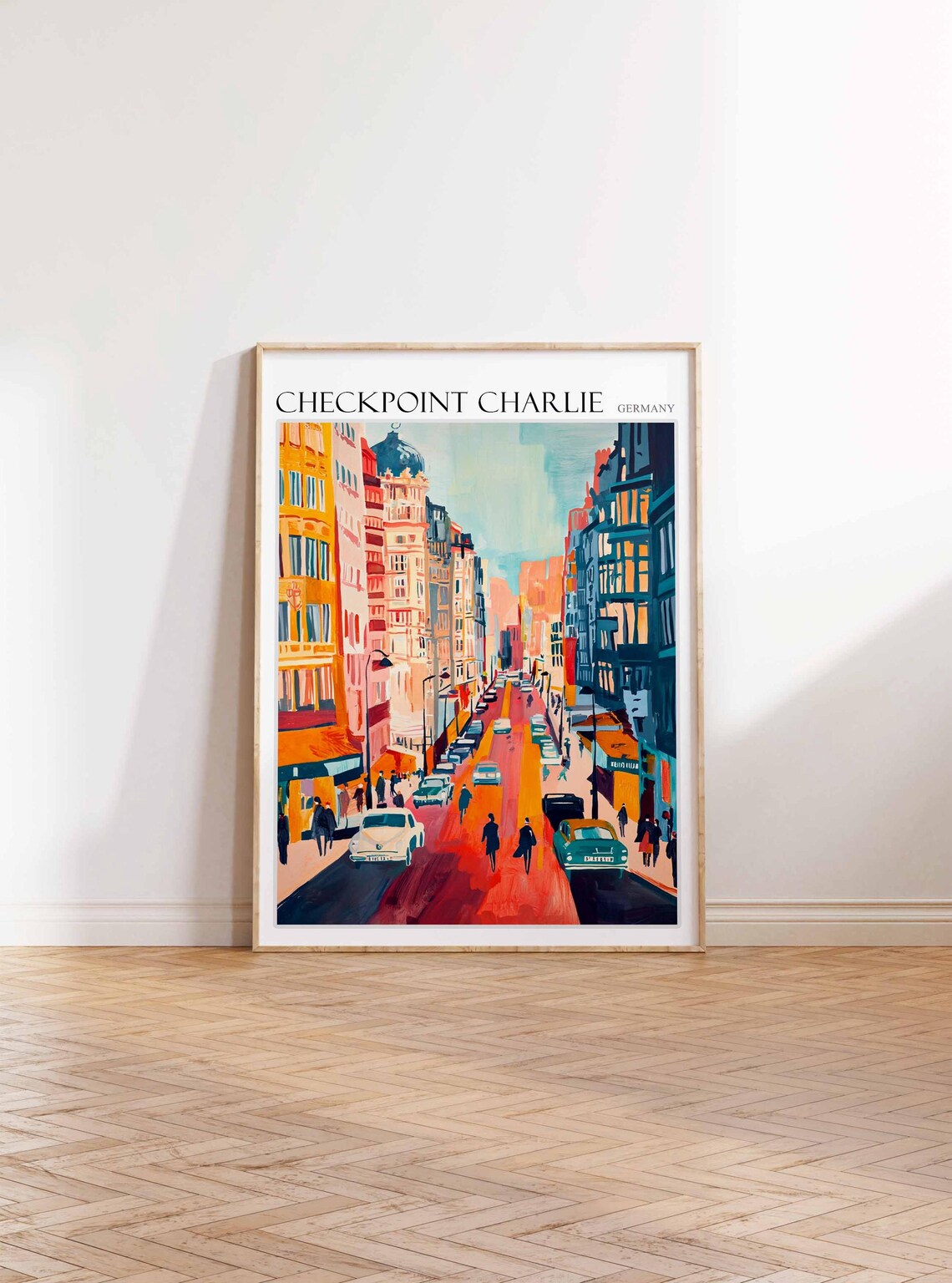 Checkpoint Charlie Germany Berlin Vintage Street Scene Painting Poster - Image 3