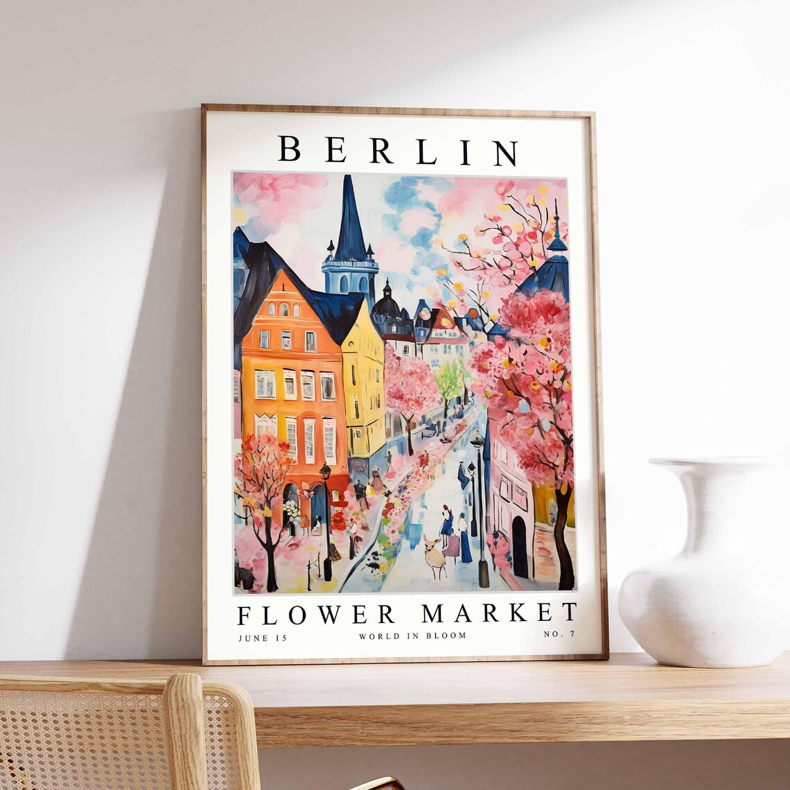 Berlin Flower Market Cherry Blossom Street Spring Blooms Travel Poster