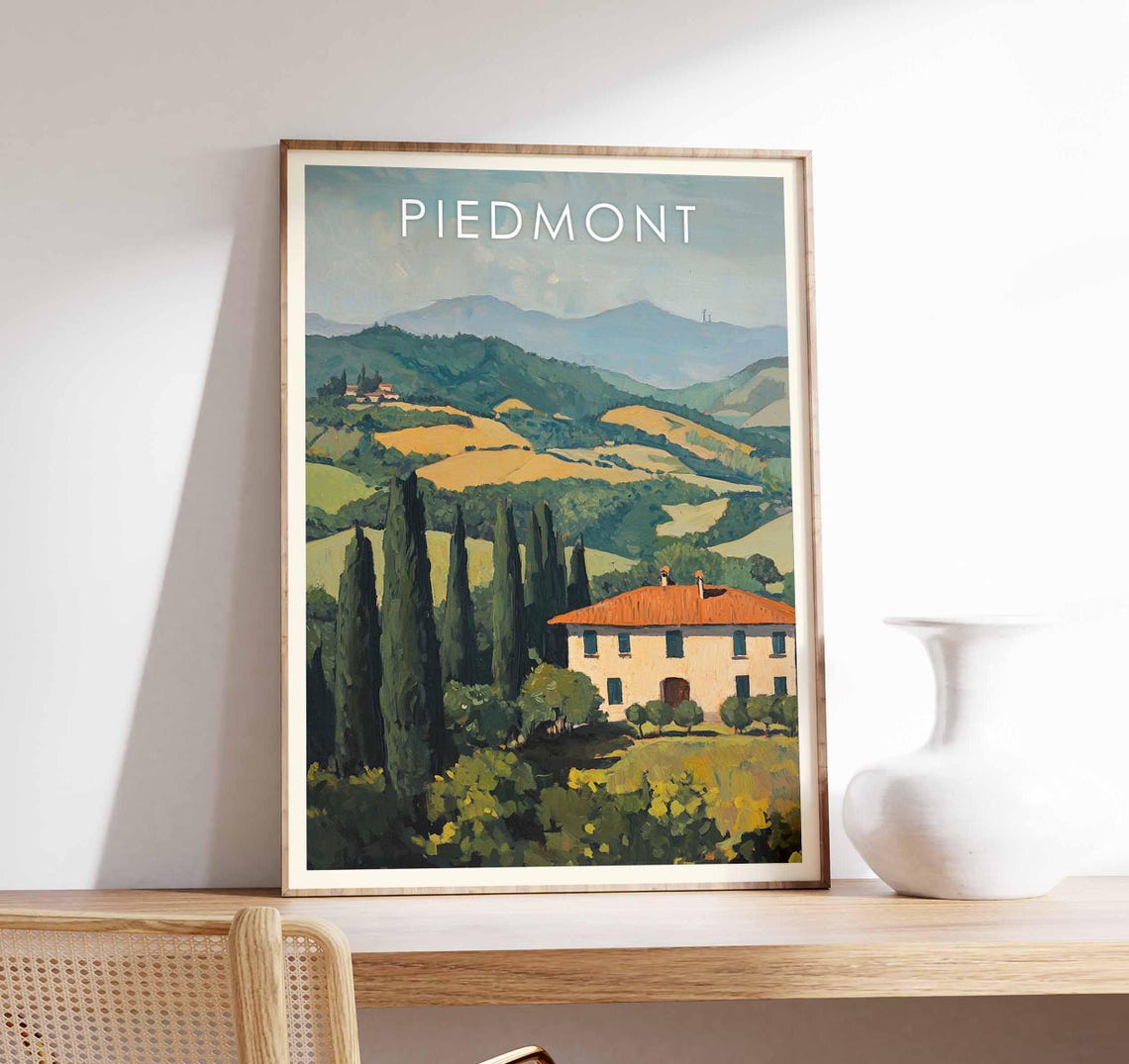 Piedmont Italy Rolling Hills Villa Cypress Trees Landscape Poster