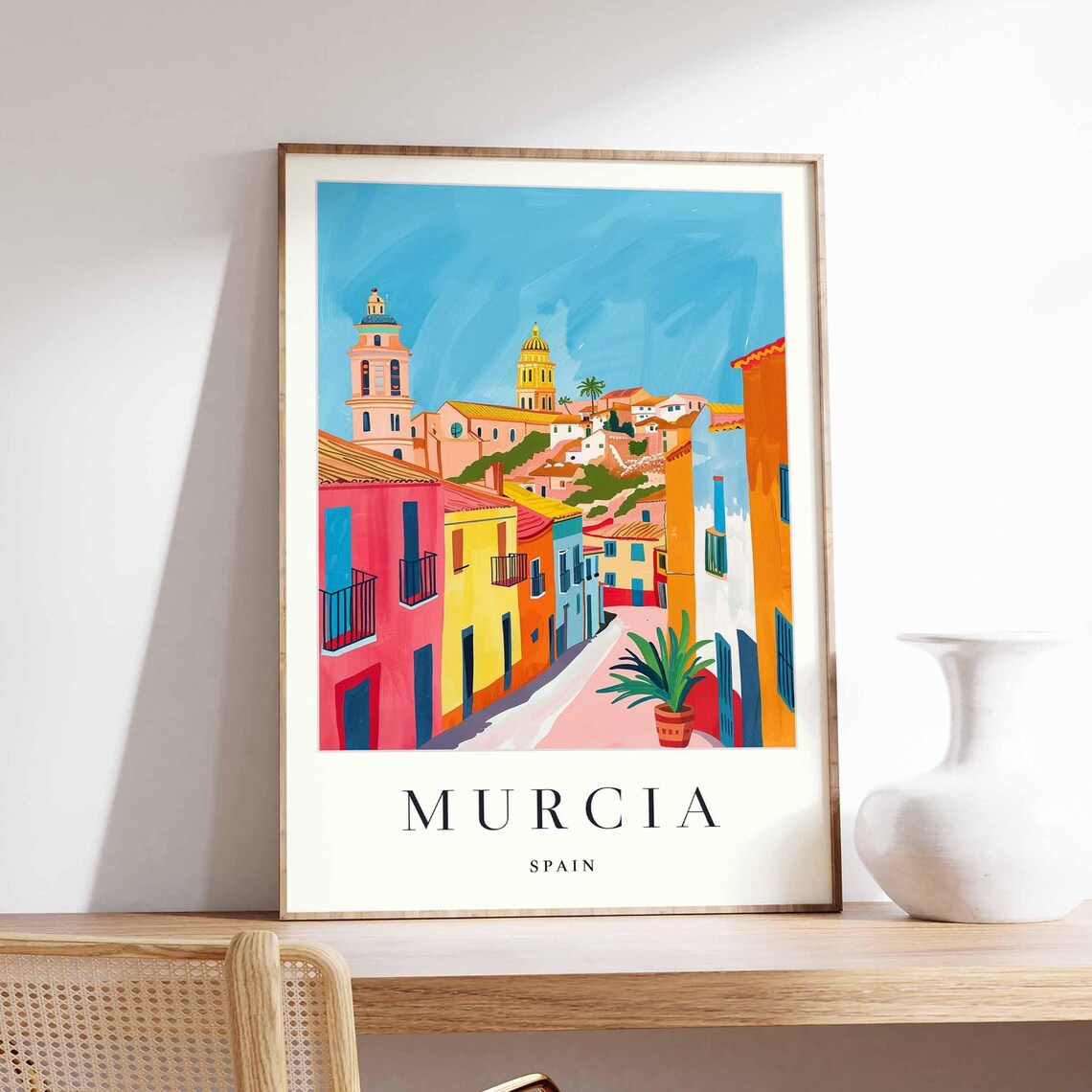 Murcia Spain Colorful Cathedral Street Old Town Travel Poster