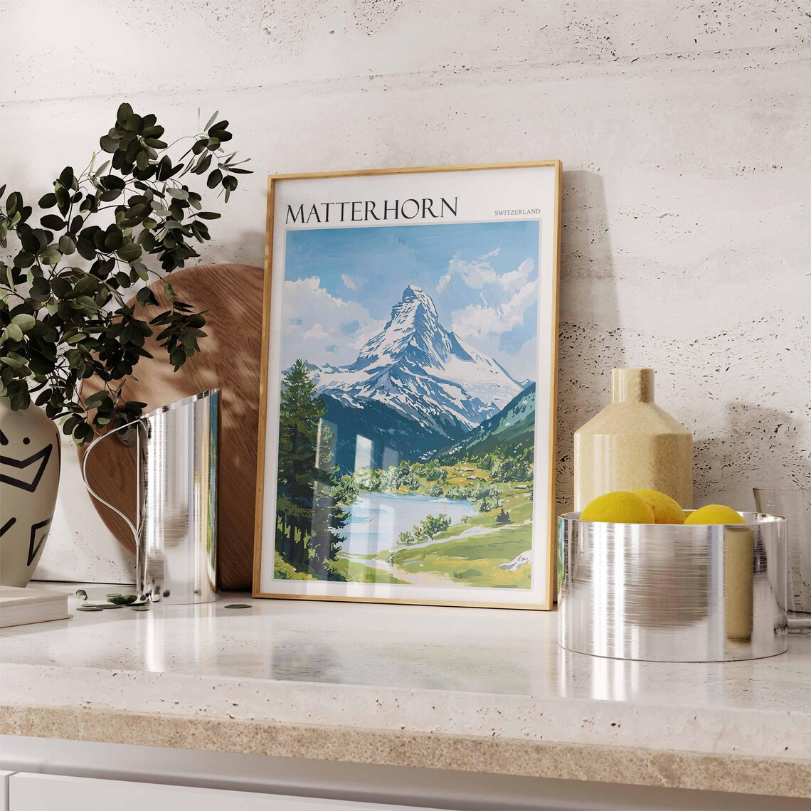 Matterhorn Switzerland Green Valley Lake Forest Meadow Art Poster - Image 2