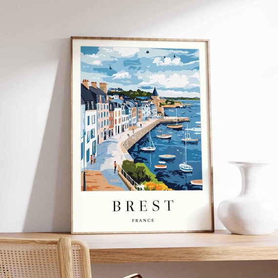 Brest France Travel Poster Harbor Town With Sailboats Sea Art