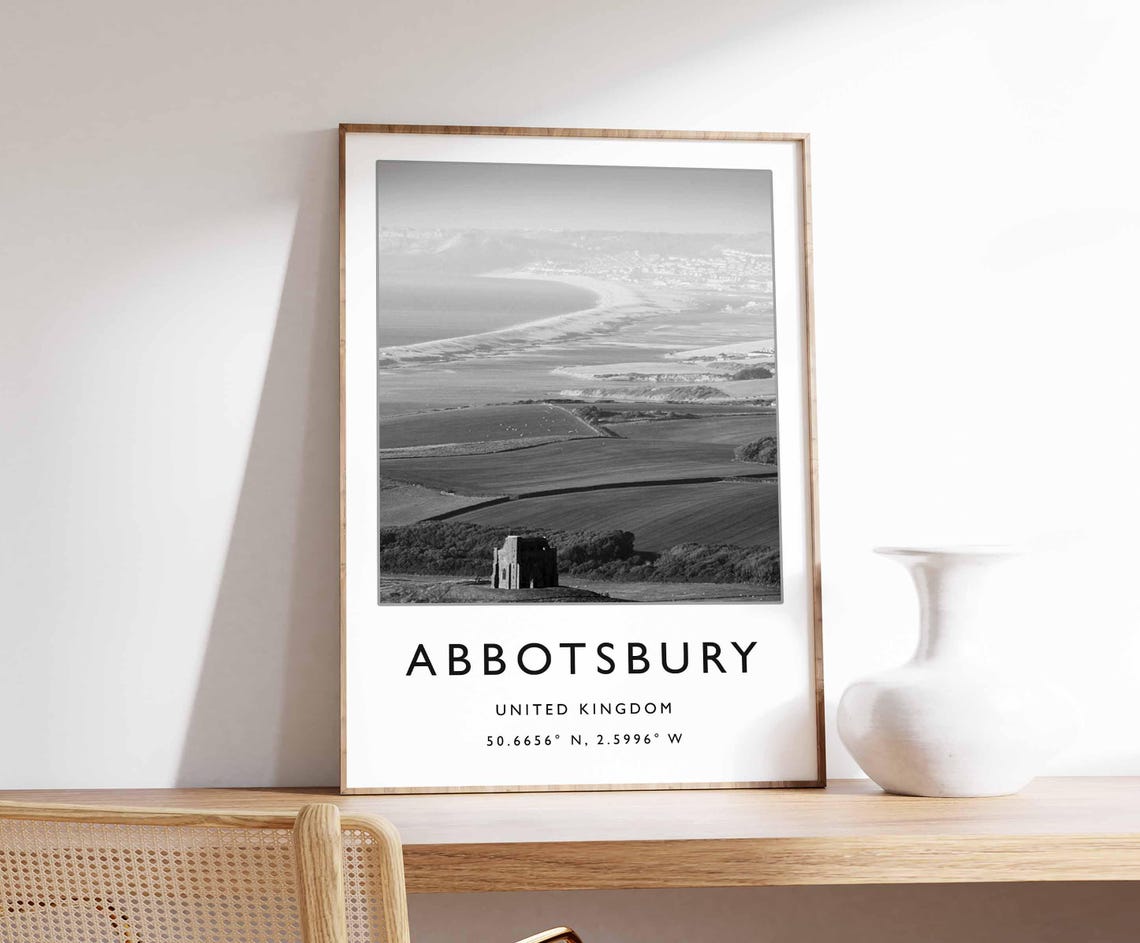 Abbotsbury Dorset Black White Coastal Fields Bay Photo Poster