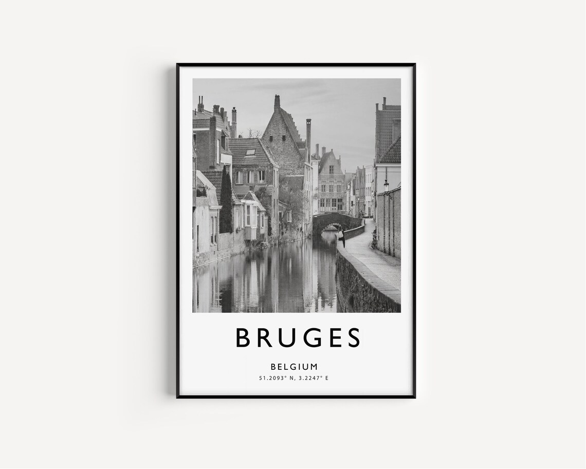 Bruges Travel Poster, Belgium Black and White Art Print - Image 3