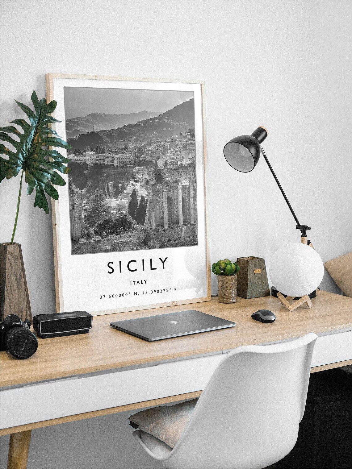 Sicily Italy Travel Poster, Black and White - Image 2